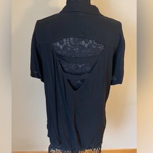 Love Squared Black Button Up With Cutouts Sz M